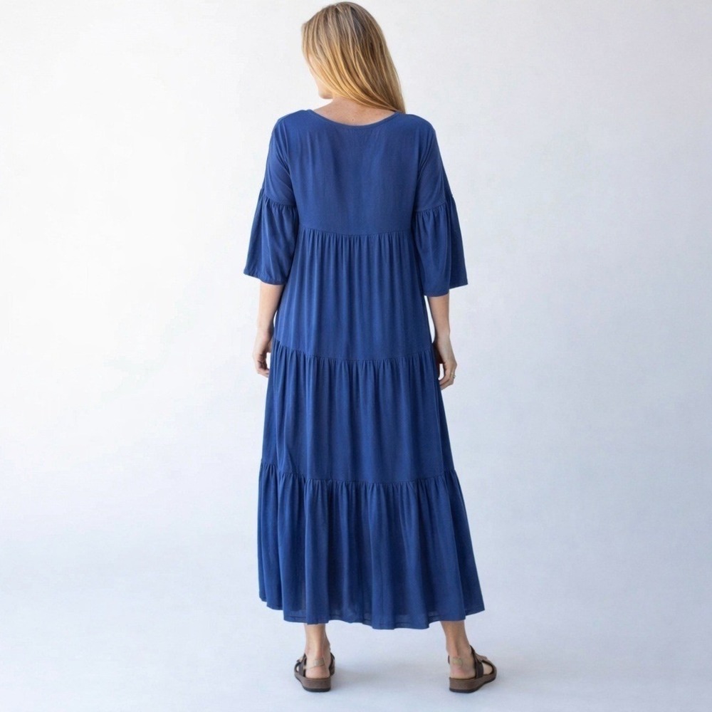 Natural‎ Life Charlotte Tiered Midi Dress Blue Sz S - Picture 2 of 5